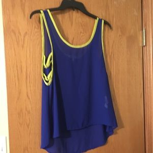 Blue sheer tank top with yellow trim small